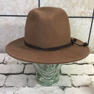 Olive & Pique Hat Brown 100% Wool Felt Breaded Band Wide Brim Panama